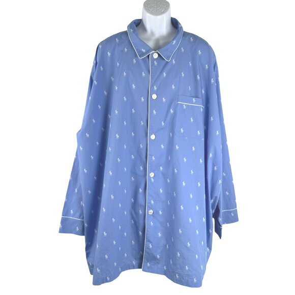 Polo Ralph‎ Lauren Pajama Shirt Top Mens 4XLT Blue Allover Pony NWT TP-3294 - Picture 1 of 8